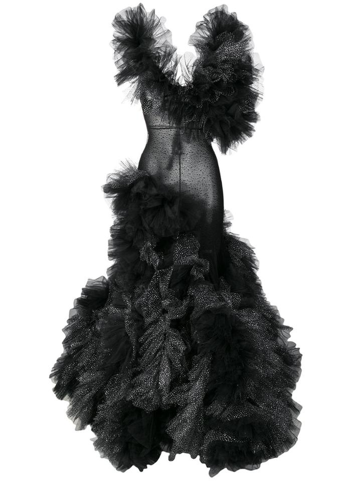 Loulou Cloud Tulle-detail Gown - Black