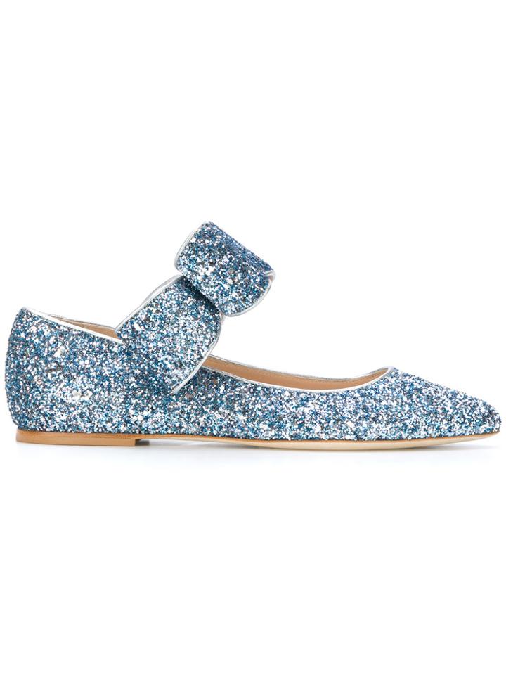 Polly Plume Bonnie Bow Sparkling Ballerinas - Blue