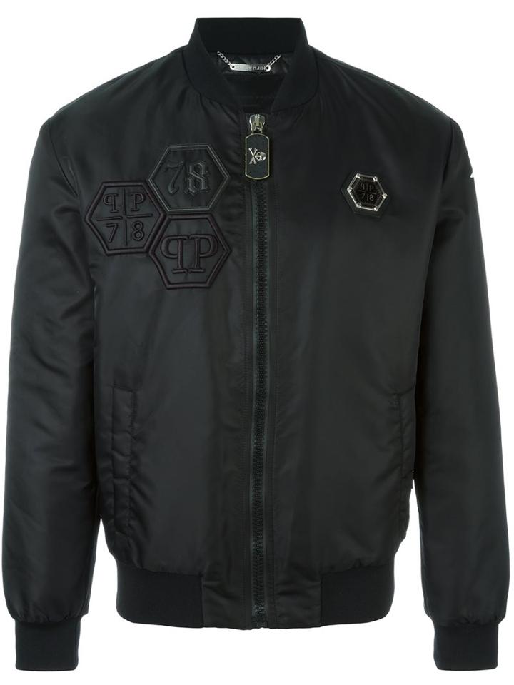 Philipp Plein Logo Bomber Jacket, Men's, Size: Small, Black, Polyamide/polyurethane