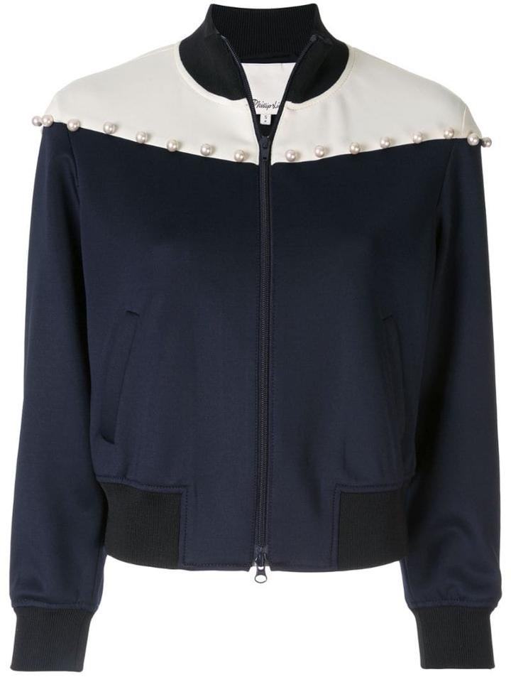 3.1 Phillip Lim Pearl-embellished Panelled Bomber Jacket - Blue