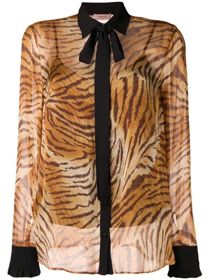 Twin-set Sheer Tiger Print Shirt - Brown