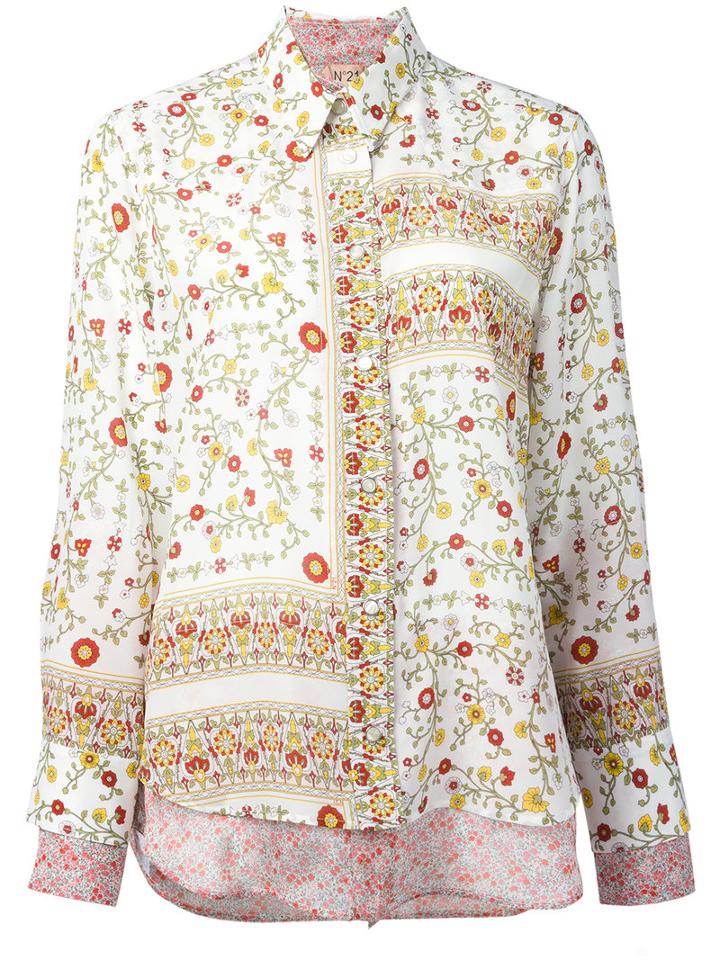 No21 - Floral Border Print Shirt - Women - Silk - 36, Nude/neutrals, Silk