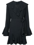 Goen.j Fluted Sleeve Ruffle Trim Wrap Dress - Blue
