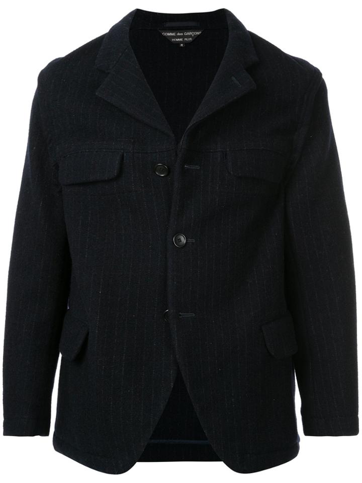 Comme Des Garçons Vintage Cropped-sleeve Pinstripe Blazer - Blue