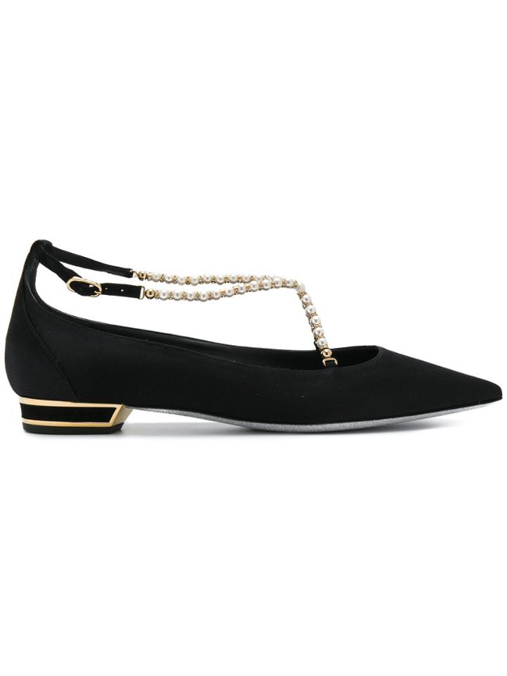René Caovilla Pearl Strap Ballerinas - Black