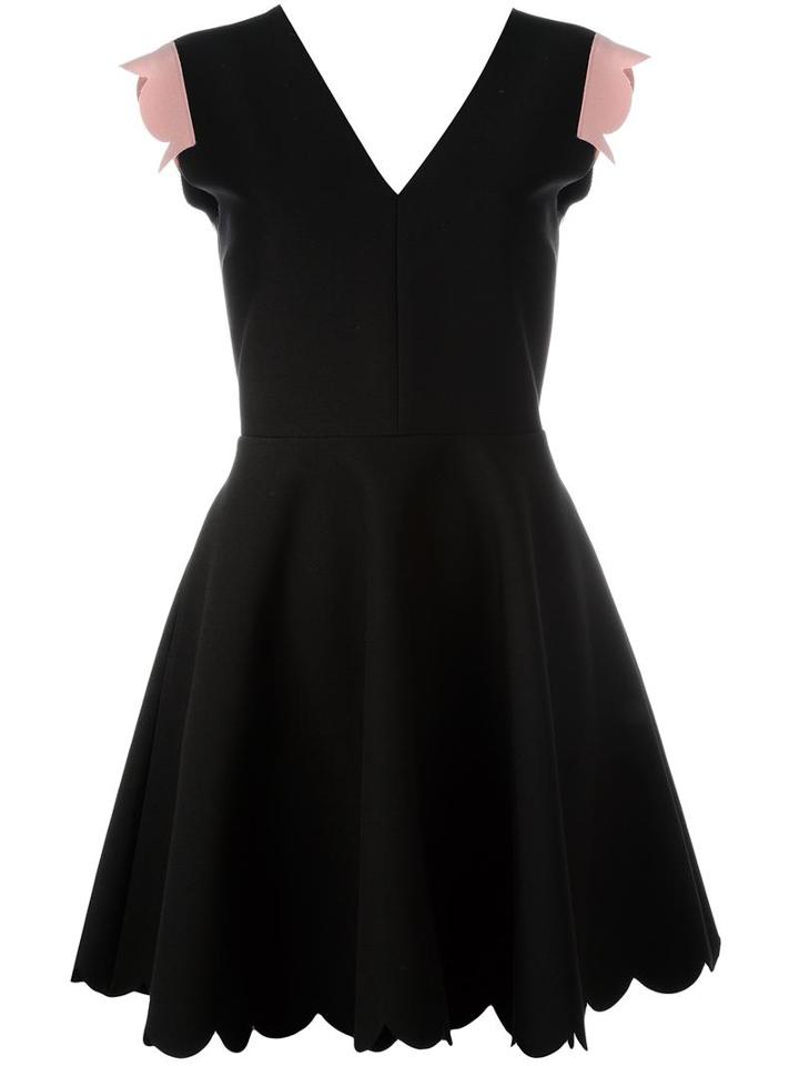 Msgm V-neck Scallop Detail Dress, Women's, Size: 44, Black, Spandex/elastane/viscose/polyester