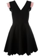 Msgm V-neck Scallop Detail Dress, Women's, Size: 44, Black, Spandex/elastane/viscose/polyester