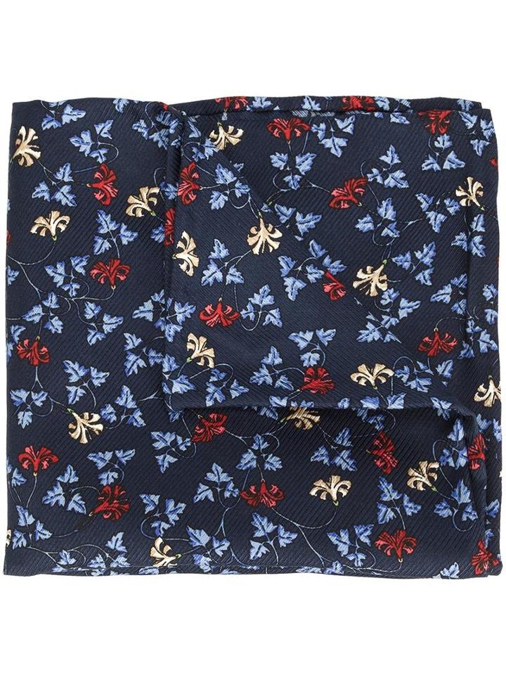 Simeone Napoli Lily Print Pocket Square, Men's, Blue, Silk