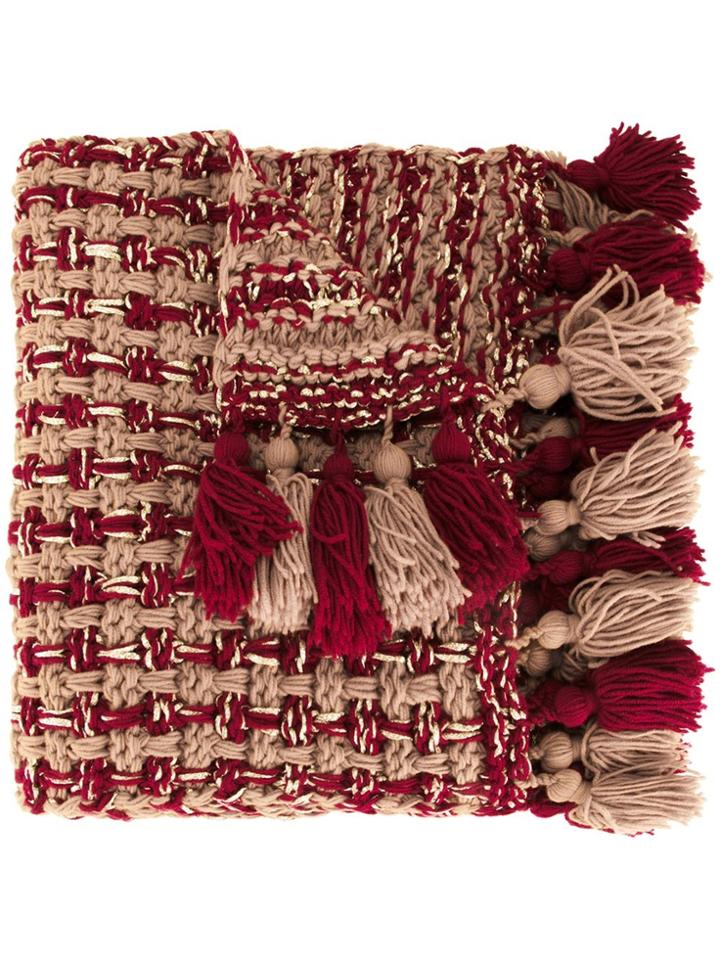 711 Pompom Poncho Scarf - Red