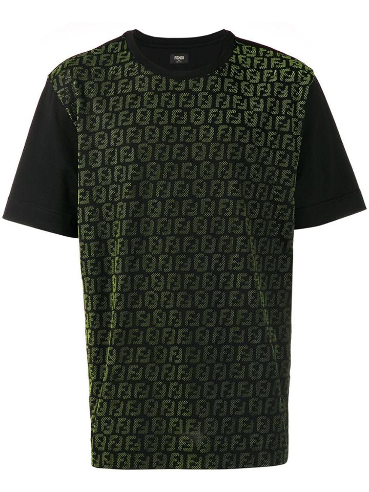 Fendi Logo Print Panel T-shirt - Black