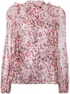 Giambattista Valli - Printed Frill Trim Blouse - Women - Silk - 40, Women's, Pink/purple, Silk