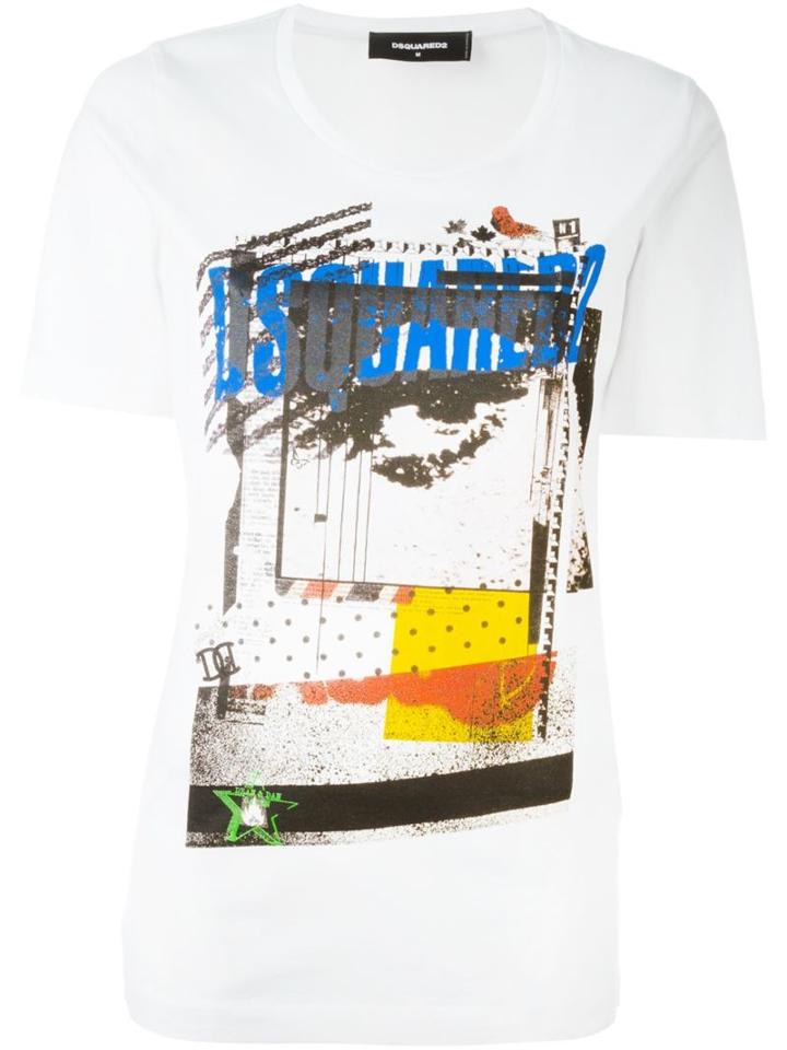 Dsquared2 Front Print T-shirt, Women's, Size: L, White, Cotton