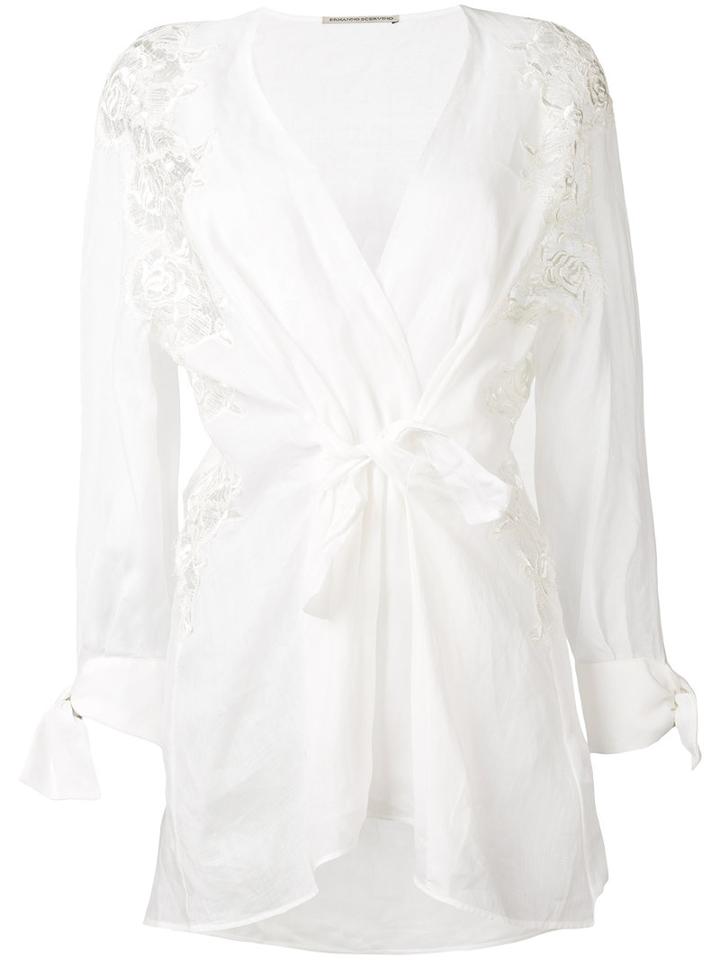 Ermanno Scervino - Lace Detail Knot Blouse - Women - Silk/ramie/polyamide/viscose - 40, Nude/neutrals, Silk/ramie/polyamide/viscose