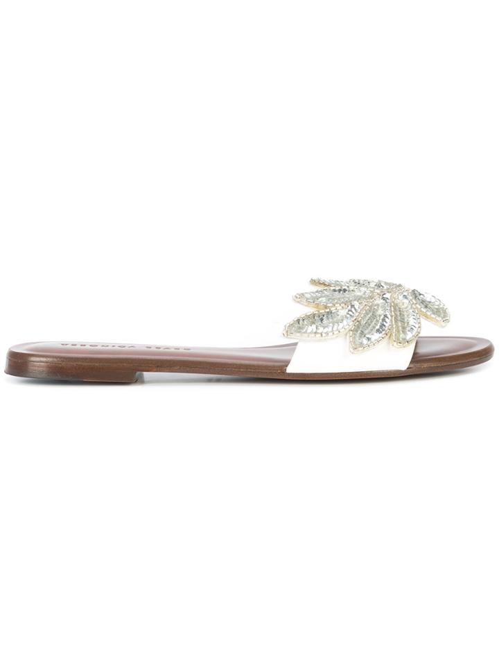 Veronica Beard Floral Embellished Sandals - White