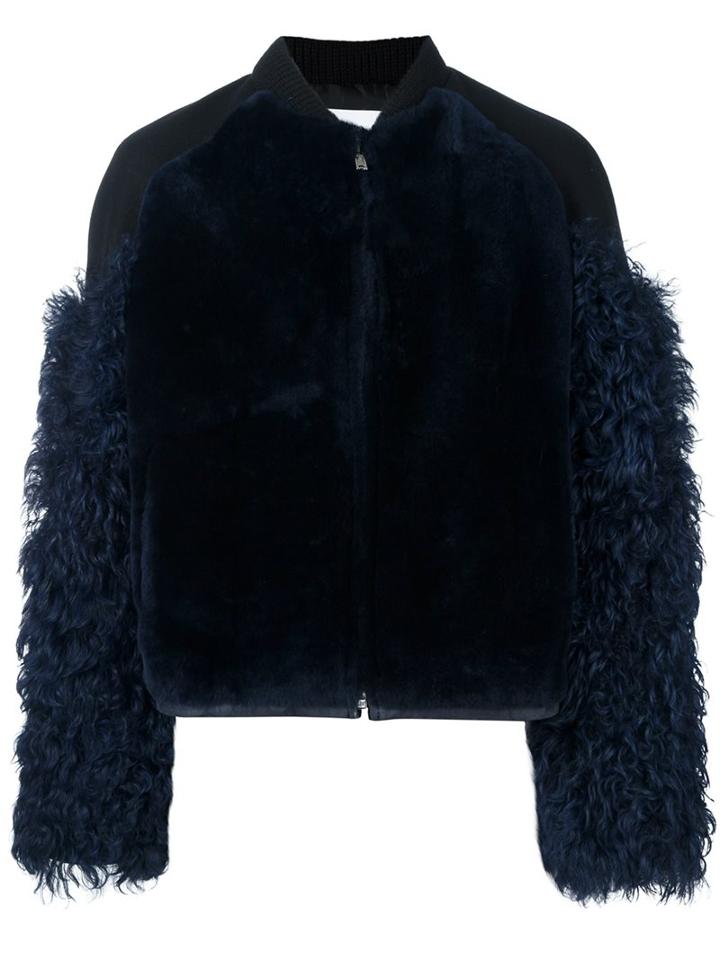 Msgm Sleeve Detail Jacket, Women's, Size: 42, Blue, Viscose/lamb Fur/lambs Wool