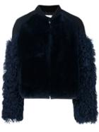 Msgm Sleeve Detail Jacket, Women's, Size: 42, Blue, Viscose/lamb Fur/lambs Wool