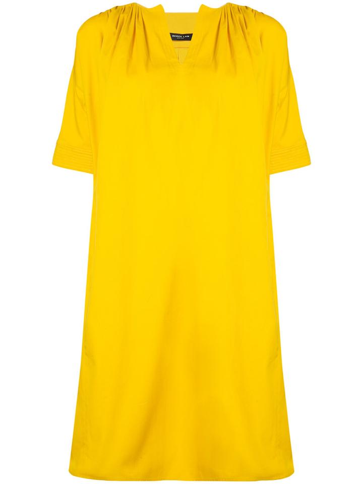 Derek Lam - Puff Sleeve Shift Dress - Women - Cotton/elastodiene - 38, Yellow/orange, Cotton/elastodiene