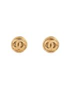 Chanel Vintage Round Line Cc Earrings - Gold