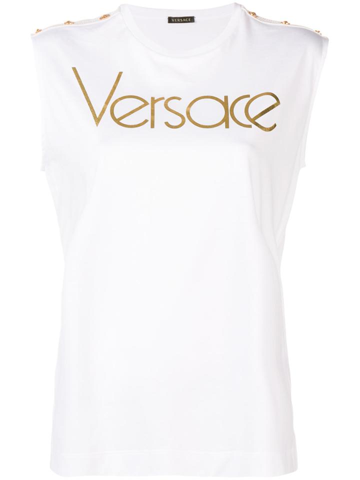 Versace Logo Print Tank Top - White