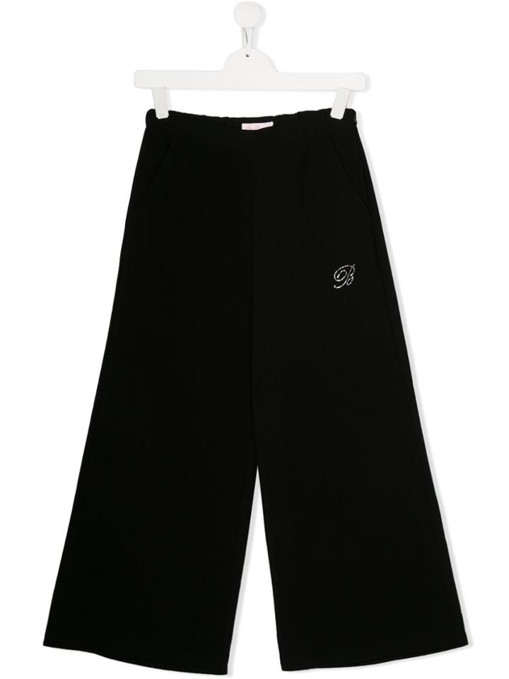 Miss Blumarine Rhinestone Logo Wide Leg Trousers - Black