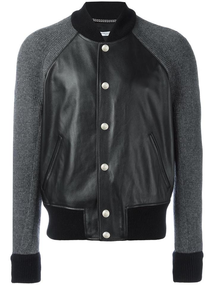 Givenchy Knitted Sleeve Bomber Jacket, Men's, Size: 52, Black, Lamb Skin/wool/polyamide/cupro