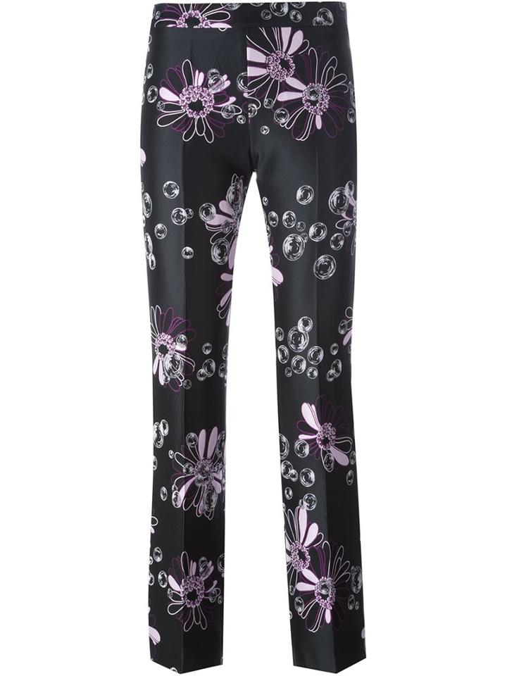Giamba Flower Print Trousers, Women's, Size: 40, Black, Polyester