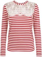 Nk Lace Embellishment Striped Blouse - Red