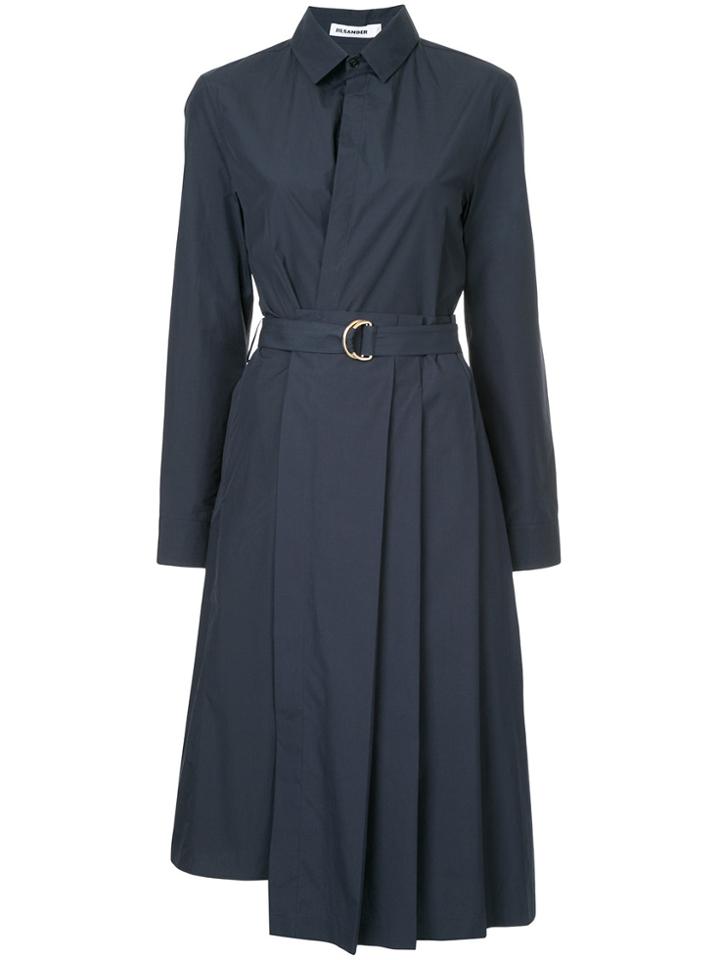 Jil Sander Pleated Midi Shirt Dress - Blue