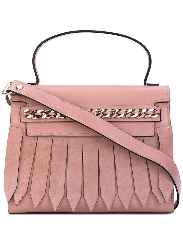 Casadei - Chain Trim Fringed Front Tote - Women - Calf Leather/satin/calf Suede - One Size, Pink/purple, Calf Leather/satin/calf Suede