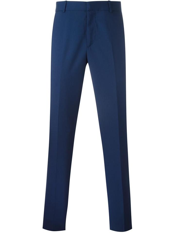 Alexander Mcqueen Straight-leg Trousers, Men's, Size: 50, Blue, Wool/acetate/viscose
