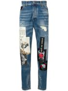 John Richmond Patch Detail Distressed Jeans - Blue