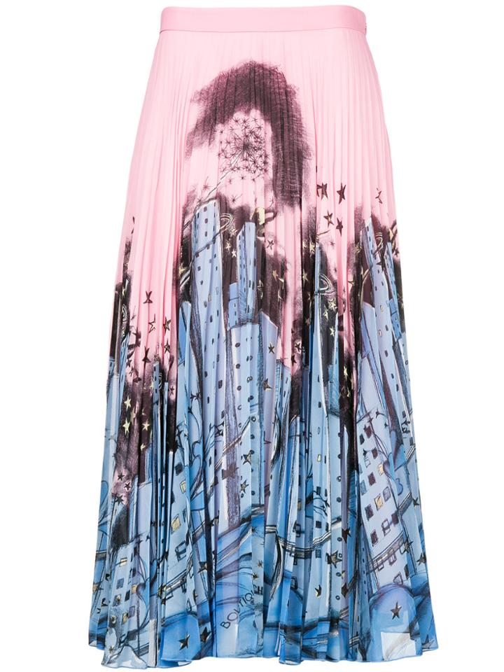 Moschino Printed Pleated Skirt - Pink & Purple