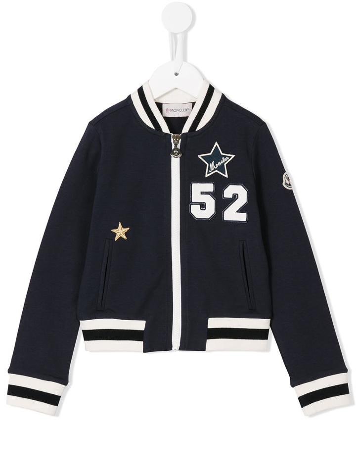 Moncler Kids Zipped Bomber Jacket, Girl's, Size: 12 Yrs, Blue