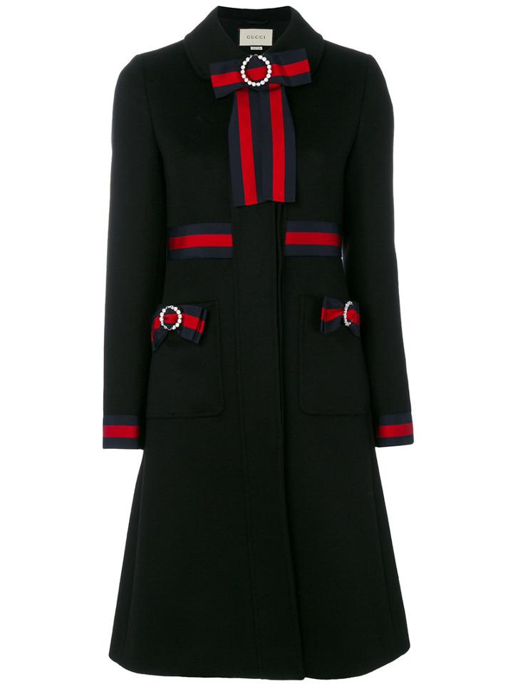 Gucci - Web-trimmed Coat - Women - Silk/cotton/acetate/wool - 40, Black, Silk/cotton/acetate/wool