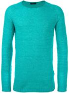 Roberto Collina Crew Neck Sweater, Men's, Size: 52, Blue, Silk/nylon/cashmere/merino