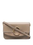 Chloé C Ring Patent Leather And Suede Shoulder Bag - Neutrals