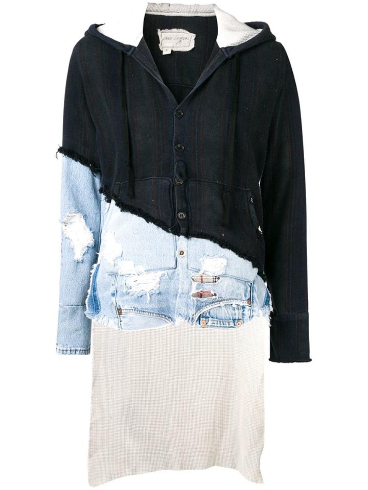 Greg Lauren Distressed High Low Hem Jacket - Blue