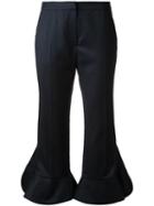 Goen.j Ruffled Hem Cropped Trousers, Women's, Size: Large, Black, Wool/bemberg
