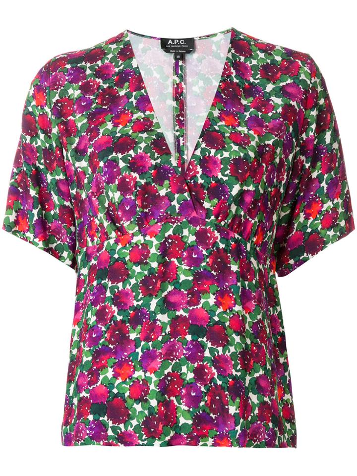 A.p.c. Printed V-neck Blouse - Pink & Purple
