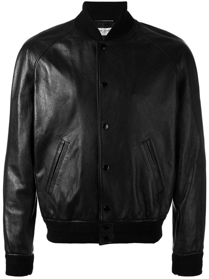 Saint Laurent - Classic Bomber Jacket - Men - Cotton/leather/cupro/wool - 50, Black, Cotton/leather/cupro/wool