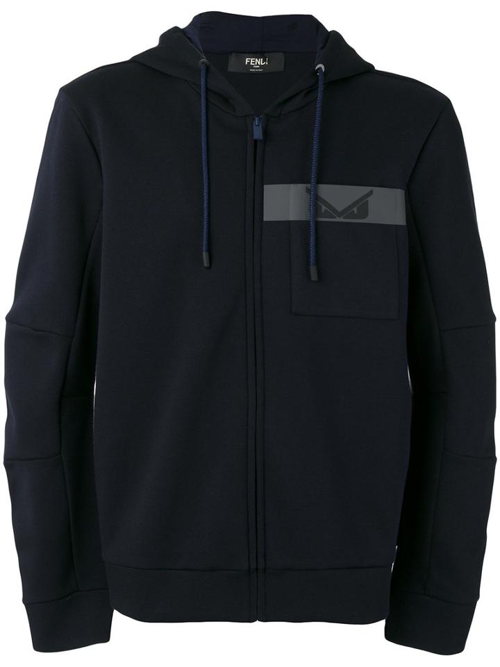 Fendi Zip-up Hoodie, Men's, Size: 48, Blue, Cotton/polyester
