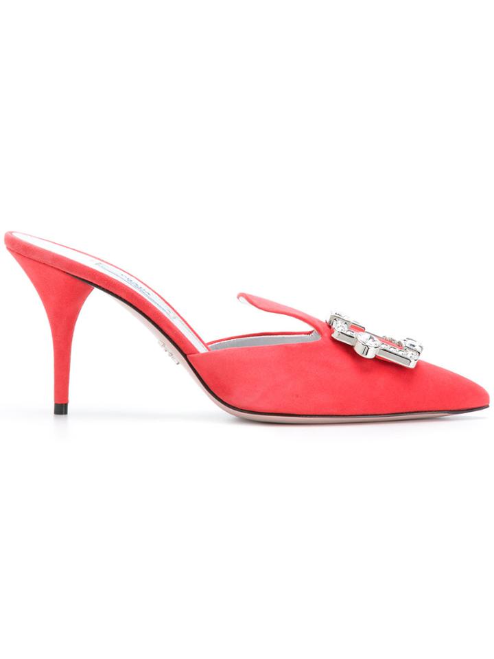 Prada Crystal-buckle Leather Mules - Pink & Purple