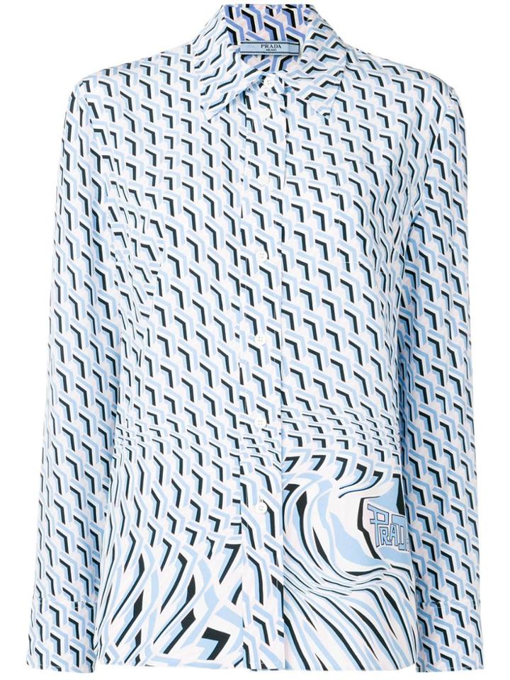 Prada Geometric Illusion-print Shirt - Blue
