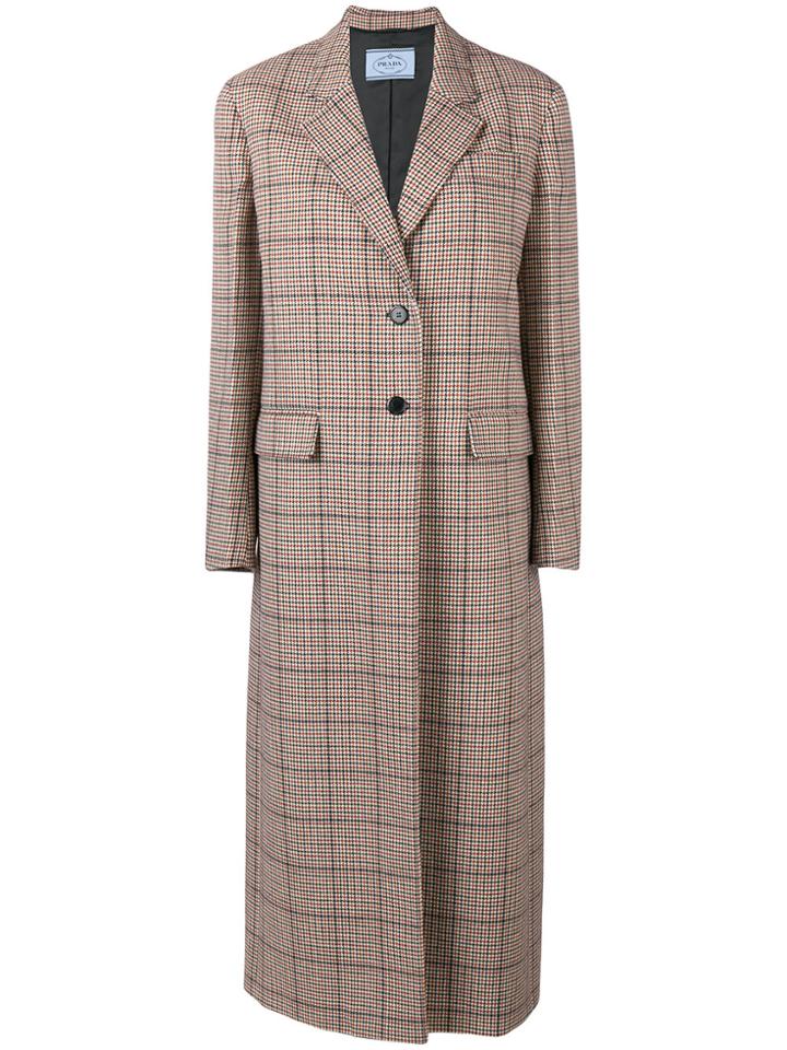 Prada Checkered Print Long Coat - Blue