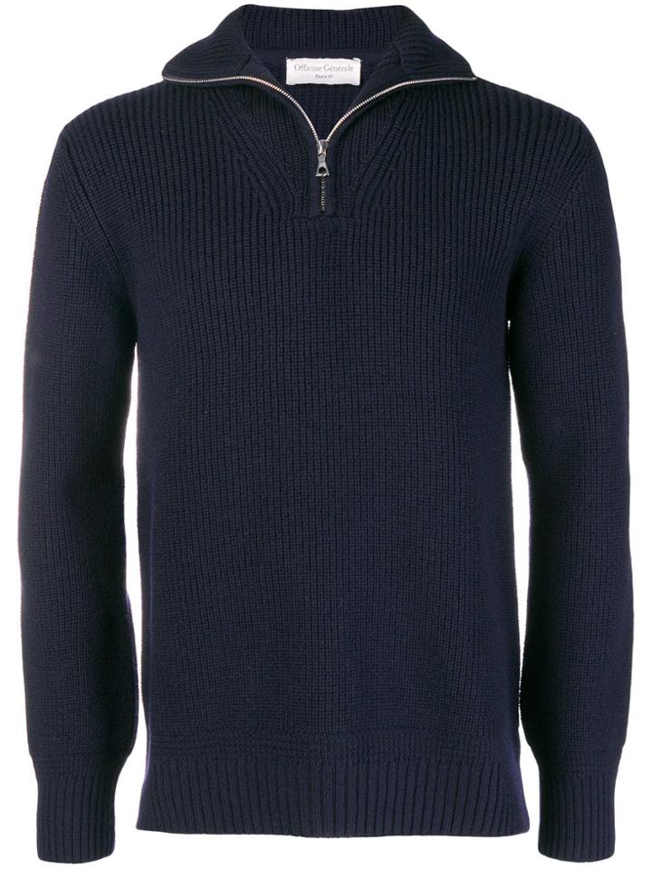 Officine Generale Zip Neck Ribbed Sweater - Blue