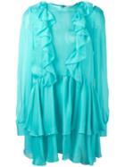 Daniele Carlotta Ruffled Semi-sheer Mini Dress, Women's, Size: 38, Blue, Silk