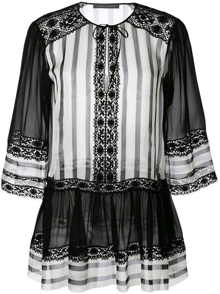 Alberta Ferretti Striped Sheer Blouse, Women's, Size: 40, Black, Silk/cotton/other Fibers