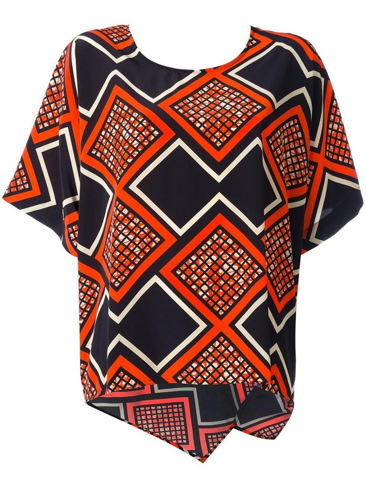 Issey Miyake Square Printed Blouse, Women's, Size: 3, Yellow/orange, Polyester