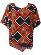 Issey Miyake Square Printed Blouse, Women's, Size: 3, Yellow/orange, Polyester