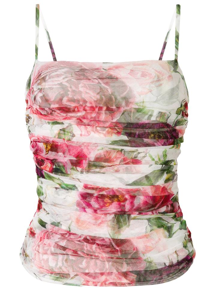 Dolce & Gabbana Ruched Mesh Top - White